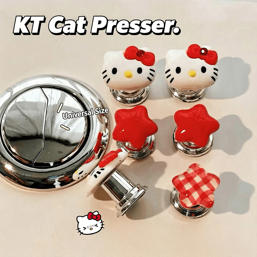 SANRIO 3 Styles/Cartoon Cute Helio Kitty Toilet Flush Button, Long Nail Toilet Tank Press Assistant, Suitable For Dorm, Hotel, Home Bathroom, Perfect Gift For Halloween, Christmas, Birthday For Friends (Mixed Set Randomly Sent)