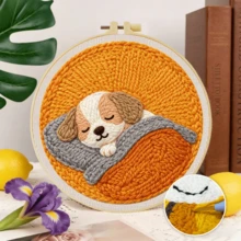 DIY Punch Needle Kit For Beginners Includes A Punch Needle, Yarn, Instructions, A Square Hoop And Pre-Printed Fabric , Sleeping Puppy. A Creative Craft Project For Wall Decor Or As A Gift. 20 X 20 Cm /7.9 X 7.9 In. - Sleeping Puppy - View 4