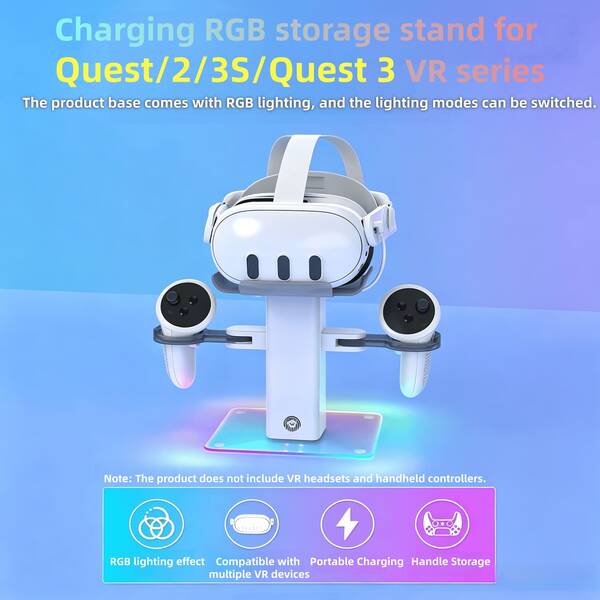 iplay Compatible With Quest2/3/3S VR Charging Storage Stand, Vertical All-In-One Headset And Controller Synchronized Charging Base, Bottom Colorful RGB Ambient Light Anti-Slip Desktop Display Storage Rack
