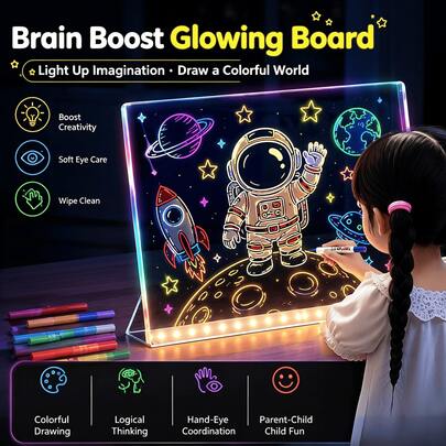 Children's LED Light-Up Drawing Board, Reusable Writing Board With Erasable Pen And Cleaning Cloth, Creative Doodle Board, Educational Drawing Toy, DIY Glow-In-The-Dark Drawing Board, Suitable For Parent-Child Interaction, Gift For Boys And Girls, Ideal For Back To School, Christmas, Halloween, Birthday And Holiday Gifts