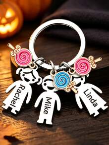 Halloween Custom Candy Keychain, Trick-Or-Treat Series. Personalized Engraved Stainless Steel Name Keychain, Custom Family Gift For Holidays - Silver - View 17