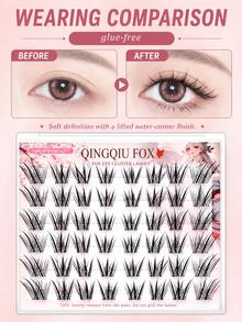 WANPIN Segmented False Eyelashes, Beginner-Friendly, Ready To Use, Reusable, Glue-Free Option Available, Varied Lengths, Natural Hair-Like Texture, Lightweight And Comfortable On Eyes, No Eye Irritation, Suitable For Daily Commute, Parties And Weddings - C - View 20