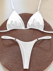 女款時尚優雅白色泳衣套裝，適合春夏海灘度假、海邊活動與假日穿著 - 白色 - 查看 5