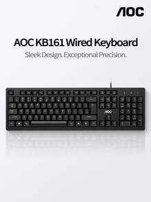 AOC KB161 Wired Keyboard: 104-Key Full-Size Layout | USB Plug And Play | Spill-Resistant Design | Non-Slip Feet For Stable Operation | Ergonomic Comfortable Experience | Compatible With Win7/8/10 - View 2