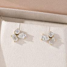 ConiiW A Pair Of 925 Sterling Silver 2.4-Carat Moissanite Multi-Cut Mixed Stone Stud Earrings For Women, Exquisite And Unique, Suitable For Everyday Wear. - Gold - View 5