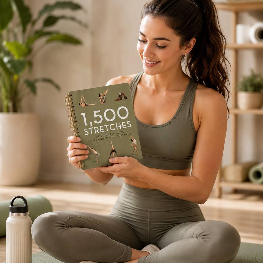 1500 Stretching Exercises Coil Tutorial Book, Olive Green Minimalist Sports Style Cover, Complete Flexibility And Body Stretching Training Guide, Includes Full Set Of Stretching Demonstration Exercises, Gold Double Coil Binding For Easy Flat Lay And Flipping, Suitable For Yoga Enthusiasts, Fitness People, Sedentary Office Workers, Can Be Used For Home And Gym Practice, Relax Muscles, Improve Body Flexibility, Stretching Reference Tool Book For Before And After Exercise, Zero-Based Stretching Self-Study Manual, Body Posture Stretching And Shaping Exercise Tutorial Notebook - Style 1 - View 1