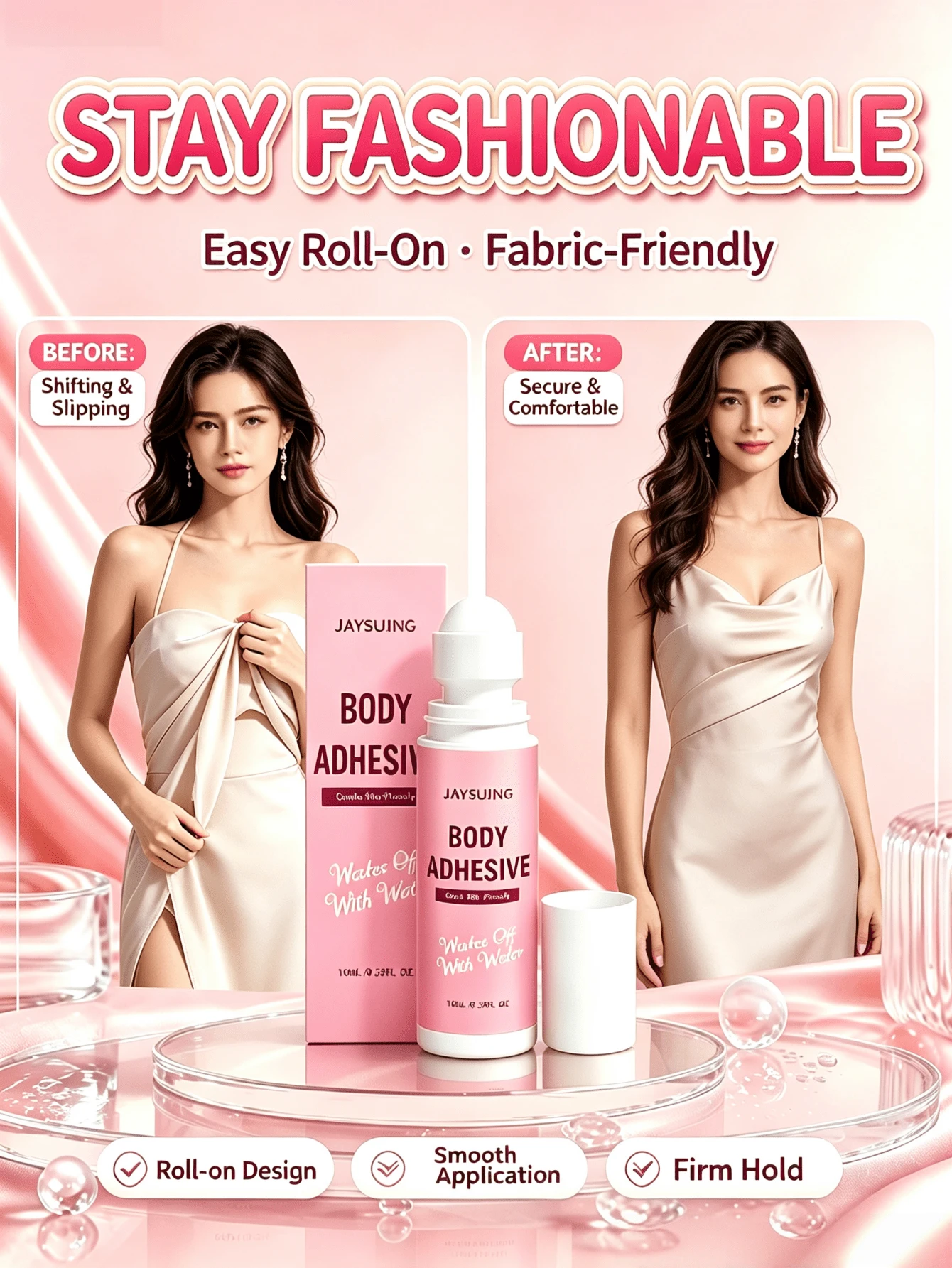 JAYSUING Roller Body Glue, Gentle Body Adhesive, Secure Clothing Fit, Soft Skin Feel, Convenient Application, Travel Essential, Holiday Gift, Must-Have Gift