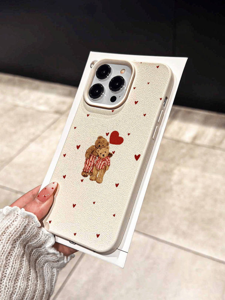 Love Valentine's Day Couple Bear Painted Anti-Fall Phone Case Compatible With IPhone 18 Pro Max 14 Pro Max 17 Pro 13 Pro Max 16 15 14 13 12 11 Pro Max 15 Pro Max 16 Pro Max 17 Pro Max 14 Plus Korean Style Niche Phone Case - Multicolor - View 3