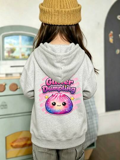 Young Girl-Printed T-Shirt, Soft And Comfortable Fabric, Suitable For Girls' Outdoor Sports, Daily Wear, Street Style, Campus Wear, Fashion Girls' Autumn/Winter Warm Comfortable Thermal Lined Hooded Pullover T-Shirt
