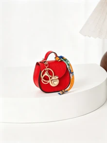 Mini Saddle Keychain Bag, Faux Leather Small Coin Purse With Random Color Scarf Decoration, Gold Lock Hardware, Small Storage Bag, Cute Handbag Charm, Suitable For Daily, Dating, Party Gifts, Multi-Color Mini Shoulder Bag Accessory - Multicolor - View 17