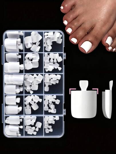 150pcs/Box Women's White Fake Toenails, 15 Sizes, Soft Gel Toenail Extensions, Full Coverage Acrylic Nail Salon