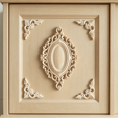 5pcs Solid Wood Carved Decorative Appliques And Corner Flowers, Suitable For Cabinets, Doors, Windows, Furniture, Background Walls, Porches, Offices, Holiday Decor, DIY Decoration