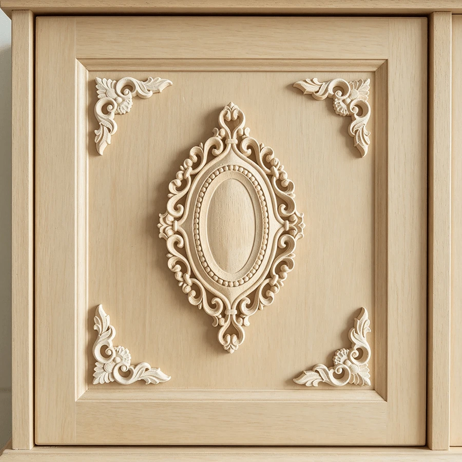 5pcs Solid Wood Carved Decorative Appliques And Corner Flowers, Suitable For Cabinets, Doors, Windows, Furniture, Background Walls, Porches, Offices, Holiday Decor, DIY Decoration - Multicolor - View 1