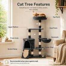 Luxury 5-Tier Cat Tree With Hammock & Condo Tall Plush Activity Centre With Sisal Scratching Posts Stable Base For Indoor Cats - Black - View 6