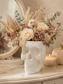 1pc Decorative Floral Skull Vase, Gothic Style Black & White Skull Planter, Embossed Sugar Skull Tabletop Centerpiece, Halloween Home Decor, Suitable For Dried Flowers And Fresh Flowers, Living Room Bookshelf Party Decoration - Gothic Skull Vase - View 8