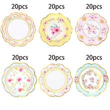 10pcs/60pcs/120pcs 7.28 Inch Floral Paper Plates, 6 Styles Gold Foil Rimmed Party Paper Plates, Pink/Blue/Yellow/White Flower Decor Paper Plates Suitable For Wedding, Bridal Shower, Birthday Tea Party, Paper Plates For Appetizers, Desserts, Snacks, Suitable For Large Gatherings - Multicolor - View 7