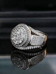 1pc Fashion Heavy Rhinestone Multi-Layer Round Diamond Ring, Geometric Luxury Exaggerated Wide Band Ring For Women And Men, Party Banquet High-End Accessory Gift Jewelry - White - View 5
