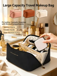 Portable Handheld Makeup Travel Bag, Multi-Layer Compartment PU Toiletry Storage Bag, Large Capacity Pillow-Style Cosmetic Organizer - Multicolor - View 4