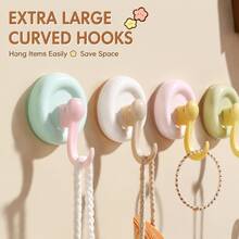 Extra Large Curved Self Adhesive Wall Hooks 1pc Plastic Macaron Multicolor No Drill Waterproof Sticky Hook For Home Bathroom Storage - Multicolor - View 9