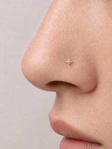 1Pc 925 Sterling Silver Eight-Pointed Star Nose Stud Hypoallergenic Cartilage Body Piercing Jewelry Nose Rings For Women Men Daily Wear & Gifts - Gold - View 3