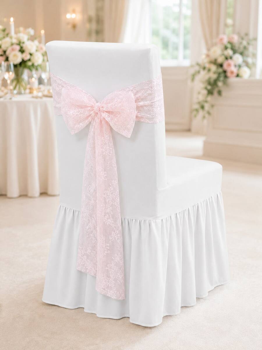 1/4/6pcs Solid Color Milk Silk High Back Long Skirt Chair Covers, Lace Mesh Back Decor For Banquet Wedding, Romantic Modern Elastic All-Season Universal Suitable For Living Room Dining Room Home Chair Decoration - White - View 1