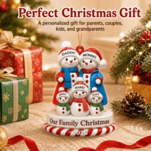 Custom Christmas Snowman Ornament, Personalized 1-9 Names Family Decor, Customized Xmas Keepsake Gift, Customizable Tree Hanging Ornament For Family Christmas Party Decorations - Style F - View 5