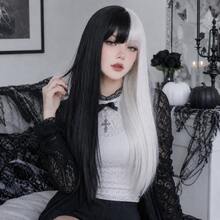 Short Half Black Half White Wig - 12 Inch Curly Wavy Shoulder Length Macaron Color Synthetic Fiber Cosplay Wig - Heat Resistant, Suitable For Halloween, Christmas, Carnival Party - Multicolor - View 10
