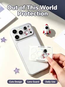 1pc Cute Astronaut Rocket Space Pattern 9H Hardness Camera Lens Protector Film Stylish Full‑Wrap Lens Compatible With IPhone 18 17 Pro Max Accessories Back Lens Anti Fall Explosion Proof Bubble Free Automatic Adsorption Easy Installation Scratch-Resistant Protector Film Accessories Compatible Phone Case. - Astronaut - View 2