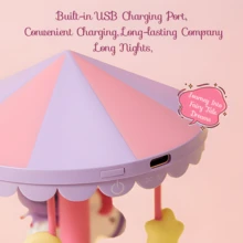 Miniso Sanrio Cinnamoroll 旋轉木馬小夜燈，可充電 LED 桌面裝飾燈，可愛角色床頭裝飾夜燈，女孩禮物 - -紫色 - 查看 3