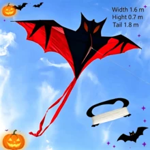 Halloween Bat Kite 1.6m, Large Bat-Shaped Long Tail Kite, Easy To Fly In Light Wind, Includes Handle And Flying Line, Suitable For Beginners, Outdoor Beach Park Holiday Party Use - Halloween Bat - View 7