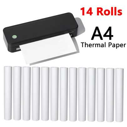 3/5/10 Rollos de Papel Térmico Blanco A4, 100/200/300 Hojas de Papel Térmico Plegado A4, 210*30mm (8.3*1.2 Pulgadas), Duradero, Adecuado para Impresoras Portátiles, talla grande Grueso y Brillante, Fuentes talla grande Claras, Mejor Calidad de Impresión