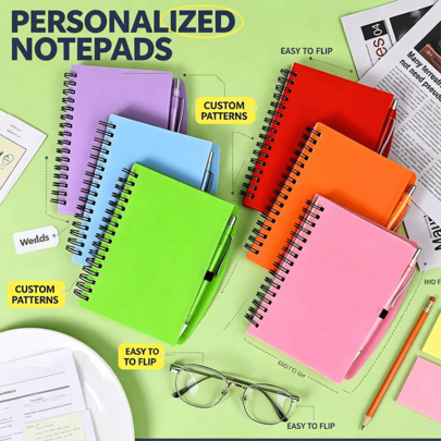 A6/70-Page Spiral Notebook With Pen, Minimalist Colorful Memo Pad, Soft Cover Lined Loose-Leaf Notebook