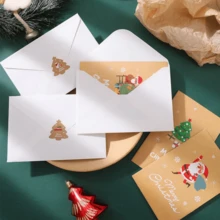 Christmas Greeting Card Set, Kraft Paper Christmas Cards, Featuring Santa Claus, Snowman, Reindeer, Christmas Tree Patterns, Holiday Gift Cards, Suitable For Gifts And Party Favors (Includes Envelopes + Stickers) - View 2