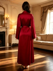 Customized Name Anniversary Embroidered Satin Kimono Style Morning Robe Personalized Name Bridesmaid Bride Wedding Preparation Wear Tie-Up Silk Bathrobe Bridal Party Gift - Multicolor - View 9