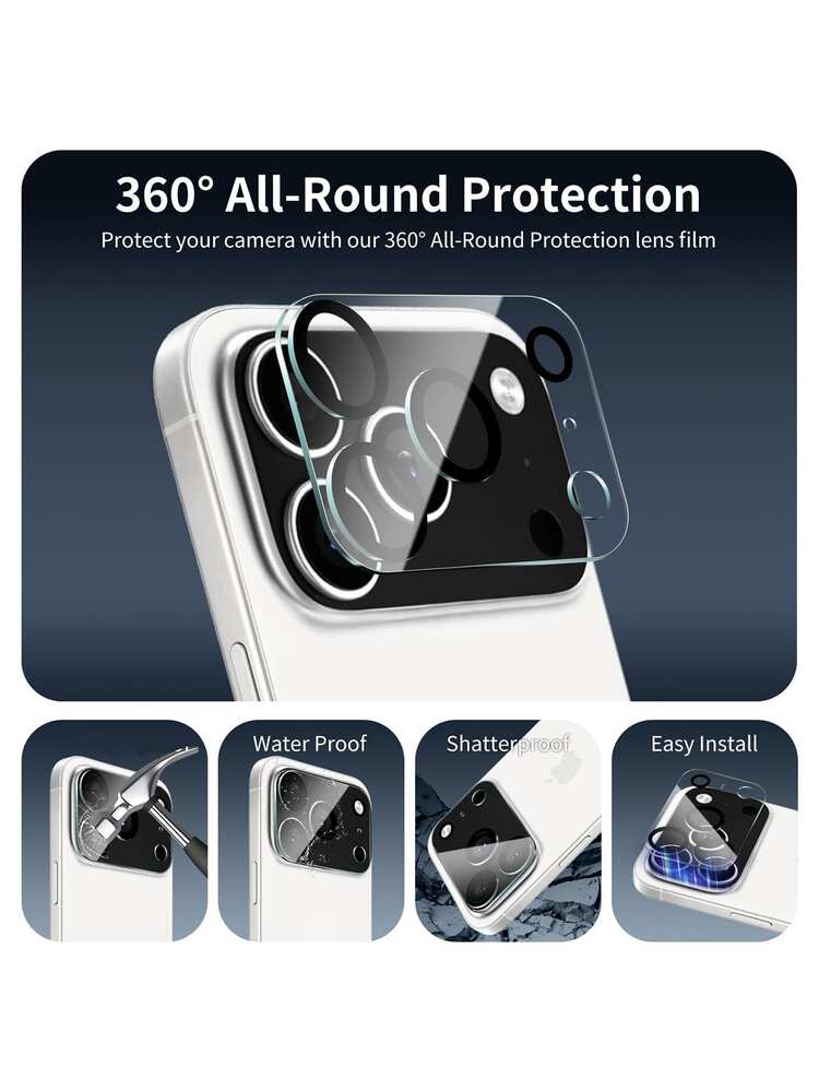 Yezodawee 5pcs Camera Lens Glass Protector [Multi-Layer Protection] Compatible With IPhone 18 Pro Max 18 Pro 17 Pro Max/17 Pro/17 Air/17, 16 Pro Max/16 Pro/16 Plus/16, 15 Pro Max/15 Pro/15 Plus/15, 14 Pro Max/14 Pro/14 Plus/14, 13 Pro Max/13 Pro/13 Mini, 12 Pro Max/12 Mini,/11 Pro Max/11 Pro Series, Camera Lens Protector, Tempered Glass Cover, Anti-Glare For Night Photography, 3D Stereo, Camera Protection - 5pcs - View 4