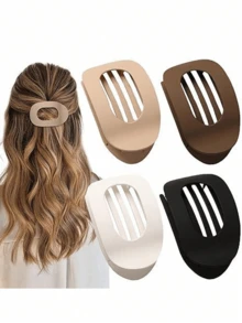 4pcs/1pc 9.4cm/3.7in Matte Hair Clips, Elegant Oval Geometric Hair Accessories, Lightweight Neutral Color Styling Accessory, Suitable For Thick Hair - Multicolor - View 6