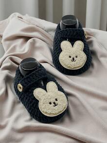 1 Pair Infant Slippers With Rabbit Applique, Beige And White, Infant Shoes - Dark Grey - View 3