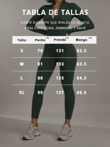 Mono Deportivo de Manga Larga con Cremallera para Mujer - Conjunto de Yoga Ajustado de Ribete, Ropa de Entrenamiento para Fitness y Pilates - Verde - Ver 6