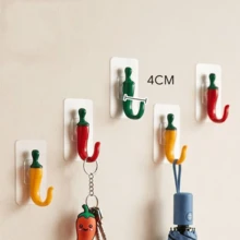 4pcs/1pc Personalized Chili Pepper Shaped Strong Self-Adhesive Hooks, Easy Installation Without Drilling. Suitable For Bathroom Towel Hooks, Closet, Kitchen And Door Key Hooks, Hair Accessory Storage Hooks And Various Holiday Party Decoration Hooks. - Multiple Styles - View 3