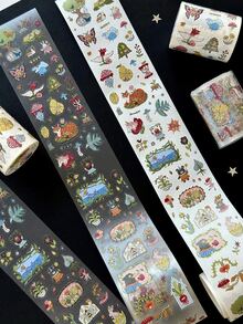 35cm/Loop Cute Japanese Fantasy Forest Die Cut Dispensing Sticker DIY Deco Card Journal Scrapbooking Photo Card Phone Case Collage Supply - Black - View 2