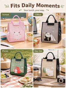 Cute Animal Forest Cartoon Lunch Bag, Portable Large Capacity Meal Tote Bag, Student Campus Office Travel Picnic Food Container Storage Bag, Cute Pattern With Handle Reusable Lunch Storage Bag, Daily Outdoor Dining Accessory - Multicolor - View 6