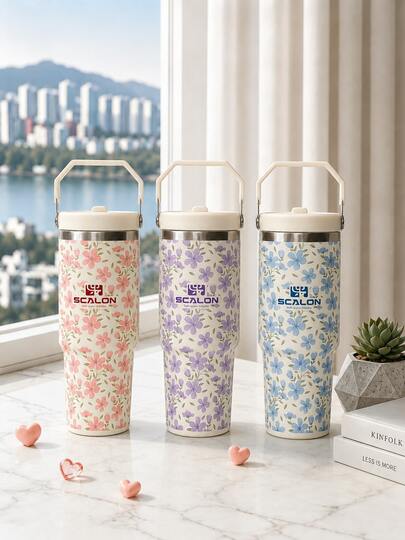 SCALON 30oz/900ML 1PC French Marble Pattern Insulated Tumbler, 304 Stainless Steel Double-Wall Vacuum Insulated Cup, Macaron Multicolor Large Capacity Travel Mug, One-Click Pop-Up Lid Sealed Leak-Proof Cold Water Cup, Long-Lasting Heat And Cold Retention, Car-Friendly Back-To-School Student Outdoor Fitness Coffee Cup, High-Value Daily Gift Water Bottle For Women, Vacuum Flask And Insulated Bottle, Flat Bottom Cup, Hot And Cold Insulated Bottle With Lid And Straw, Water Bottle, Travel Mug, Travel Water Cup