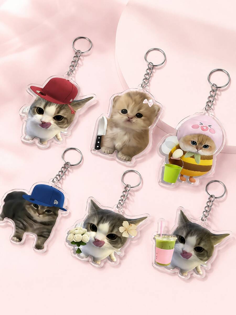 Acrylic Cat Keychain, Cute Pet Cat Pendant, Animal Bag Charm, Car Key Ring, Backpack Accessory, Gift For Cat Lovers - Multicolor - View 1
