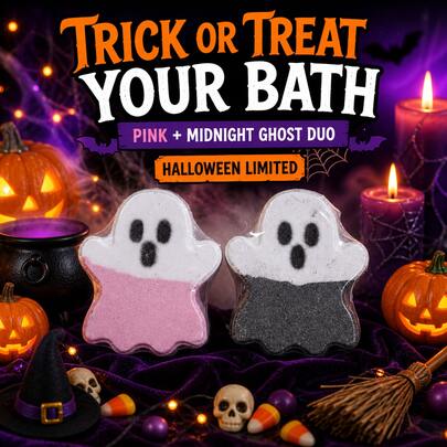 Bombas de Baño Fantasma Halloween Rosa y Negro 2 Colores, Esencial para Halloween, Baño y Juego Combinados, Limpieza Suave de la Piel, Agua de Baño Negra y Rosa, Añade Atmósfera de Halloween, Regalo Esencial de Halloween