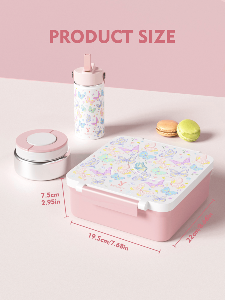 Meoky Bento Lunch Box With 9oz Soup Thermo, Leakproof Lunch Food Containers With 4 Compartment, Thermo Insulated Hot Food Jar For School, Office, Travel, And Picnics - White Butterfly Set - View 5