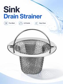 Stainless Steel Sink Strainer With Handle, Fine Mesh Filter Basket, Anti-Clogging Easy-To-Clean Debris Collector, Reusable Filter Basket For Kitchen And Bathroom Sinks, Practical Year-Round Home Accessory - Silver - View 2