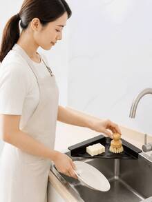 Kitchen Sink Triangle Corner Storage Rack, Draining Basket Sponge Holder, Multi-Functional Kitchen Draining Storage Rack, No-Drill Space-Saving Countertop Storage Rack, Hollow Quick-Dry Draining Rack, Dish Cloth Soap Liquid Brush Holder - Multi-color - View 3