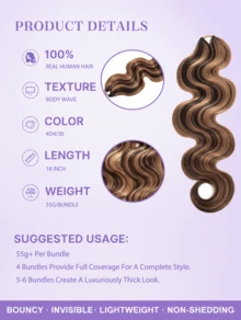 Y WIGS 55g 1PC 18 Inch #D4/30 Blend Color Feather Crochet Human Hair Body Wave Knotless Human Crochet Hair For Miracle Knots Pre Looped Crochet Human Hair Easy To Use Beginner Friendly 100% Remy Human Hair For Boho Braids Protective Hairstyle - S4/30 - View 2