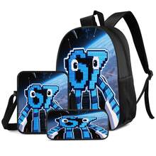 1PC/2PCS/3PCS Backpack, Shoulder Bag And Storage Bag, Blue Pixel Style Alien Creature Pattern With Starry Sky And Spaceship Background, Suitable For Office Workers Or Tech Enthusiasts For Daily Commute, Study And Travel - Printed Bag - View 1