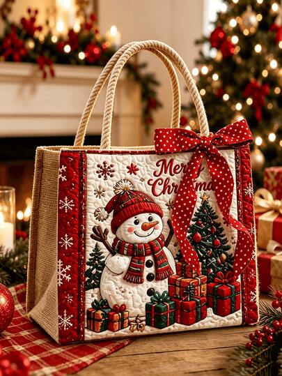 New Christmas Theme Snowman Gift Pattern Lunch Bag "Merry Christmas" Letter Print | Women's Storage Bag | Makeup Bag | Reusable Handle Storage Bag | Luggage Organizer Bag | Women's Handbag | Outdoor Leisure Storage Bag | Durable Zipper Design | Suitable For Storing Travel Supplies, Dirty Clothes And Yoga Sports Clothes | Dorm And College Student Essential | Home Life Essential | Perfect Gift For Friends, Family And Loved Ones, Christmas Gift, Halloween Gift